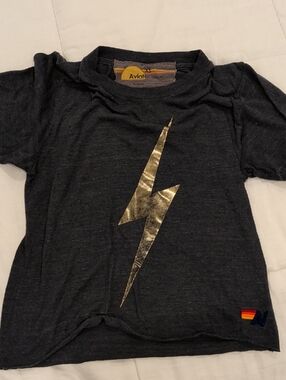 Aviator Nation Grey Short Sleeve Tee with Gold Bolt
